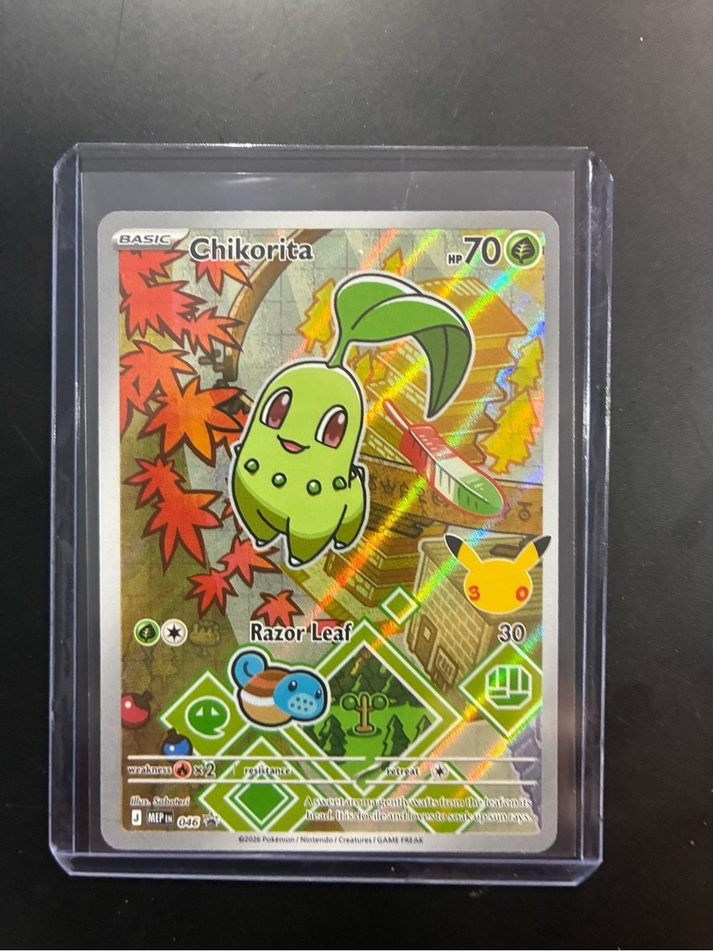 Chikorita Holographic Trading Card - Green